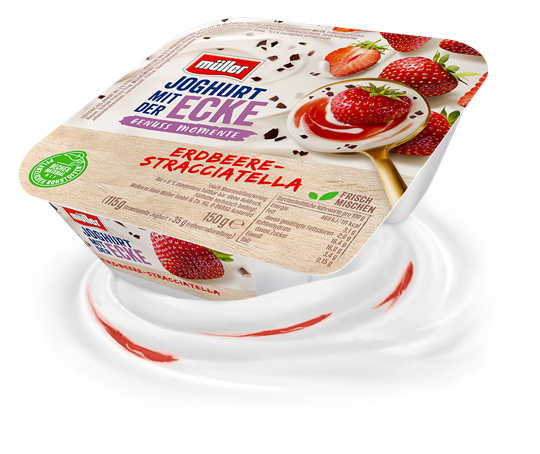 Joghurt mit der Ecke Genussmomente Erdbeere-Stracciatella