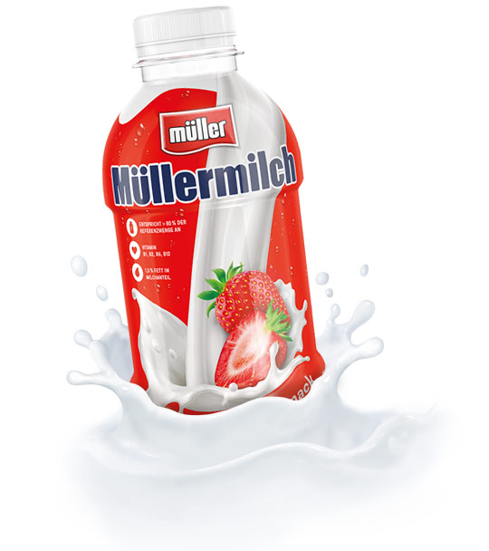 Erdbeer-Geschmack - in Molkerei Müllermilch Original der Flasche - Müller