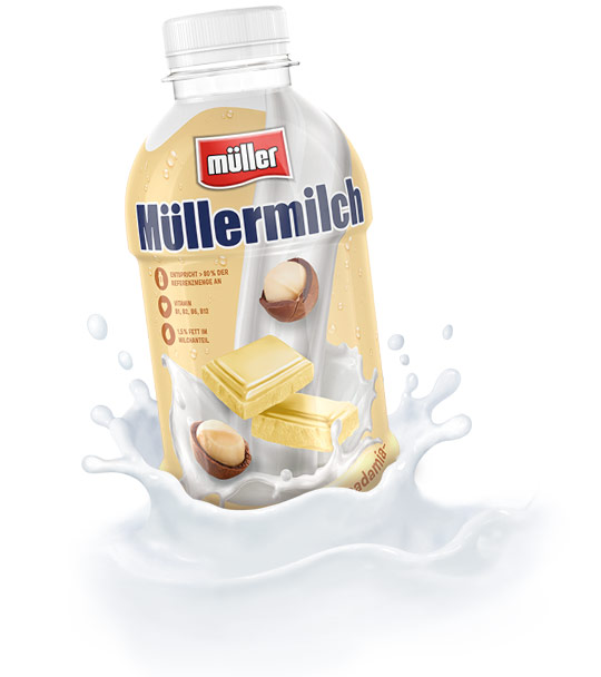 Müllermilch Original in der Flasche Weiße Schoko-Macadamia-Geschmack