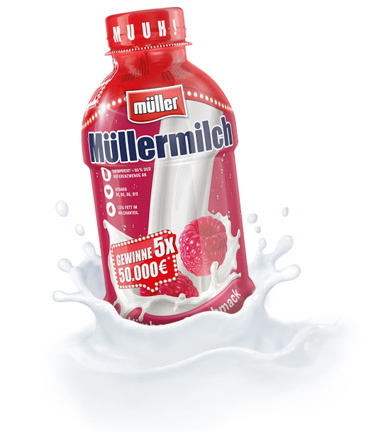 Müllermilch Original in der Flasche Himbeer-Geschmack