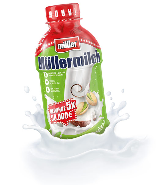 Müllermilch Original in der Flasche Pistazien-Kokos-Geschmack